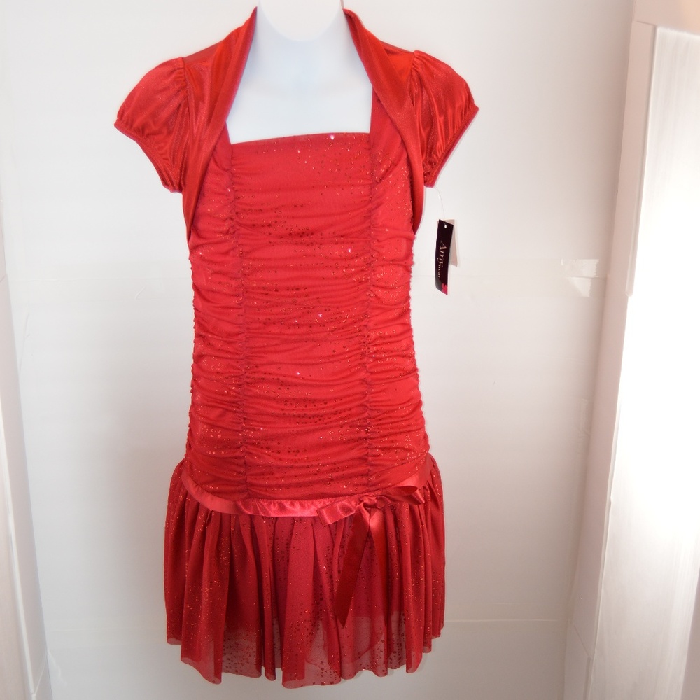 Amy Wear Sparkly Red Faux Jacket Dress